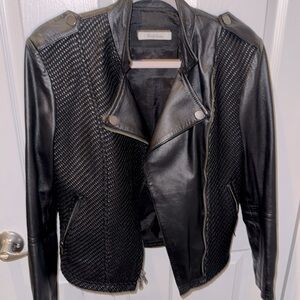 Robert Graham Black Leather Moto Jacket with Quilted Detailing
